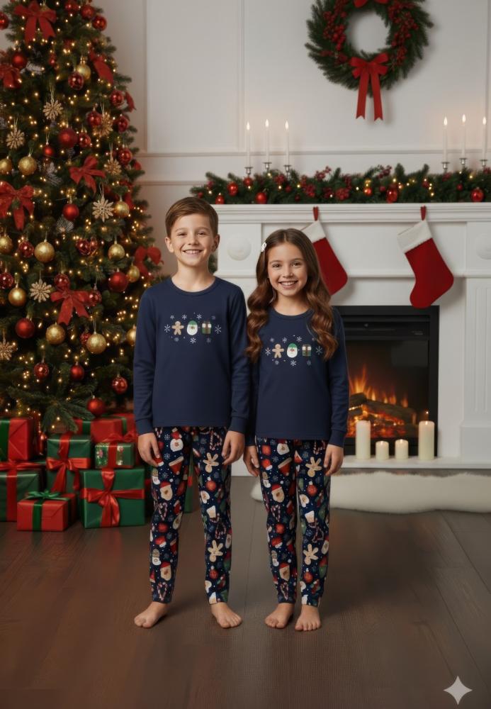 Pijamale de Craciun de copii,cu maneci si pantaloni lungi ,imprimeu emoji craciun,En-gros